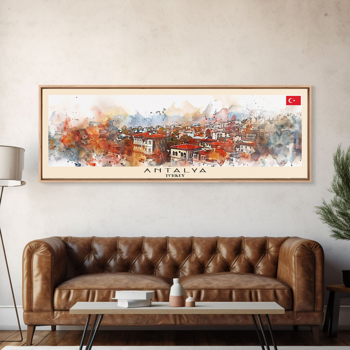 Antalya Turkey Panoramic Travel Poster, Framed Canvas Print or Metal Wall Art, Travel Art, Home Decor, Panoramic Painting, Midcentury Art