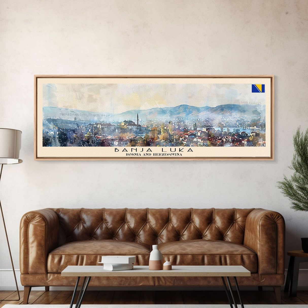 Banja Luka Bosnia Panoramic Travel Poster, Framed Canvas Print or Metal Wall Art, Travel Art, Home Decor, Panoramic Painting, Midcentury Art