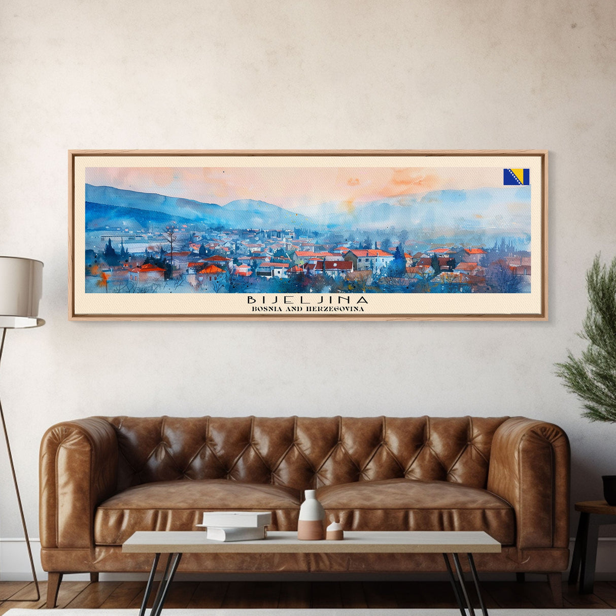 Bijeljina Bosnia Panoramic Travel Poster, Framed Canvas Print or Metal Wall Art, Travel Art, Home Decor, Panoramic Painting, Midcentury Art