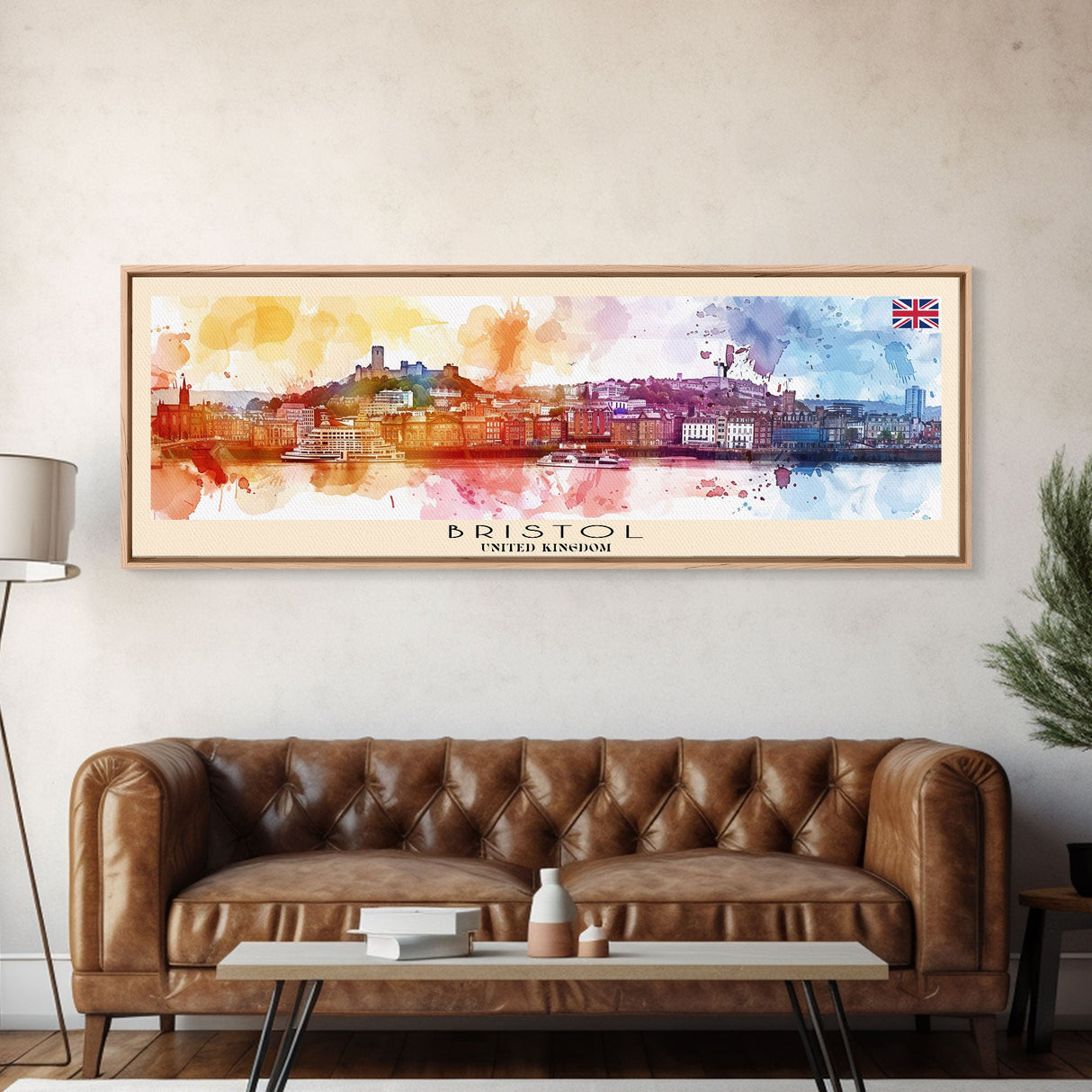 Bristol United Kingdom Panoramic Travel Poster, Framed Canvas Print or Metal Wall Art, Travel Art, Home Decor, Panoramic Painting, Midcentury Art