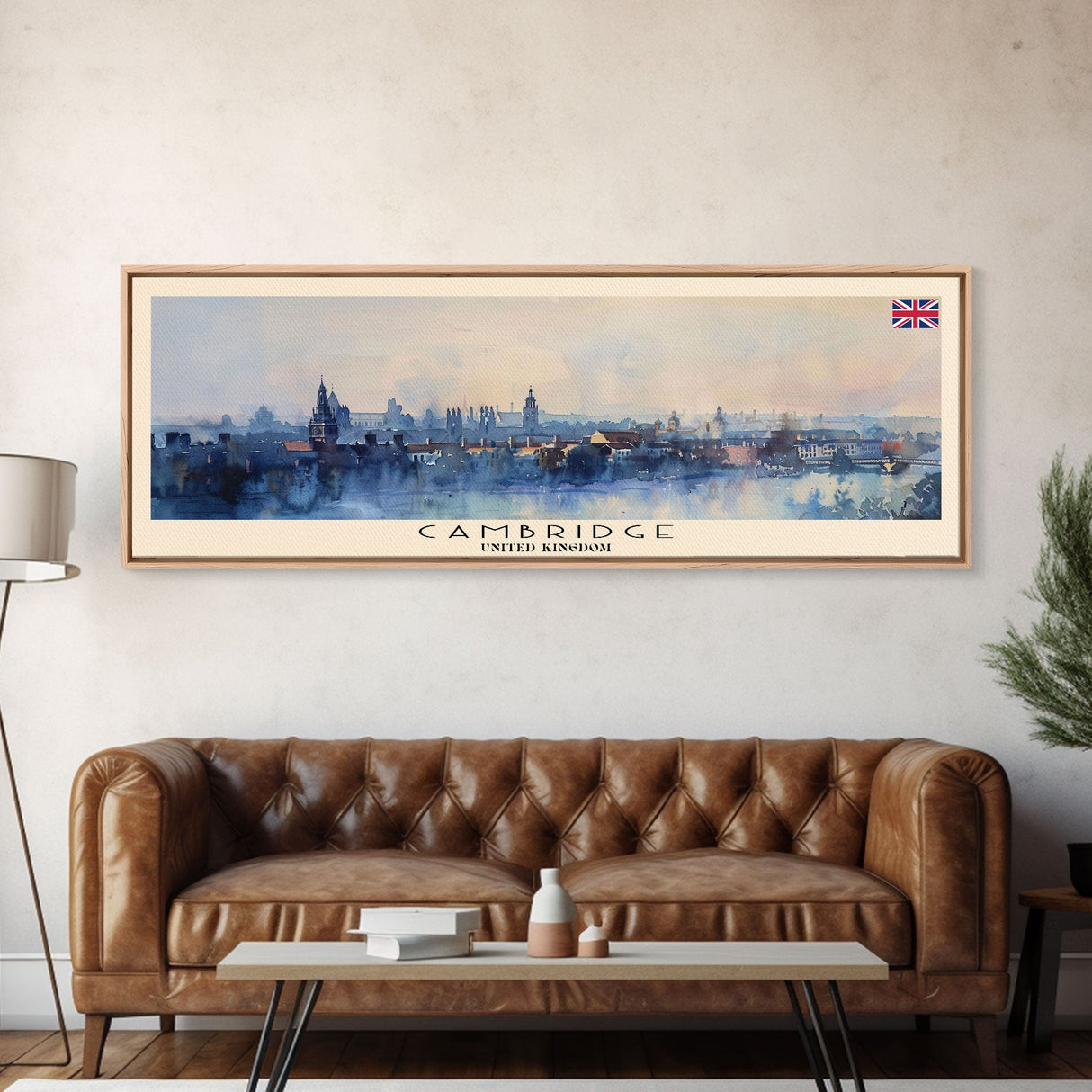 Cambridge United Kingdom Travel Print Wall Art, Panoramic City Art, Travel Art, Wall Decor, Vacation Gift, Framed Canvas Print Or Metal Art