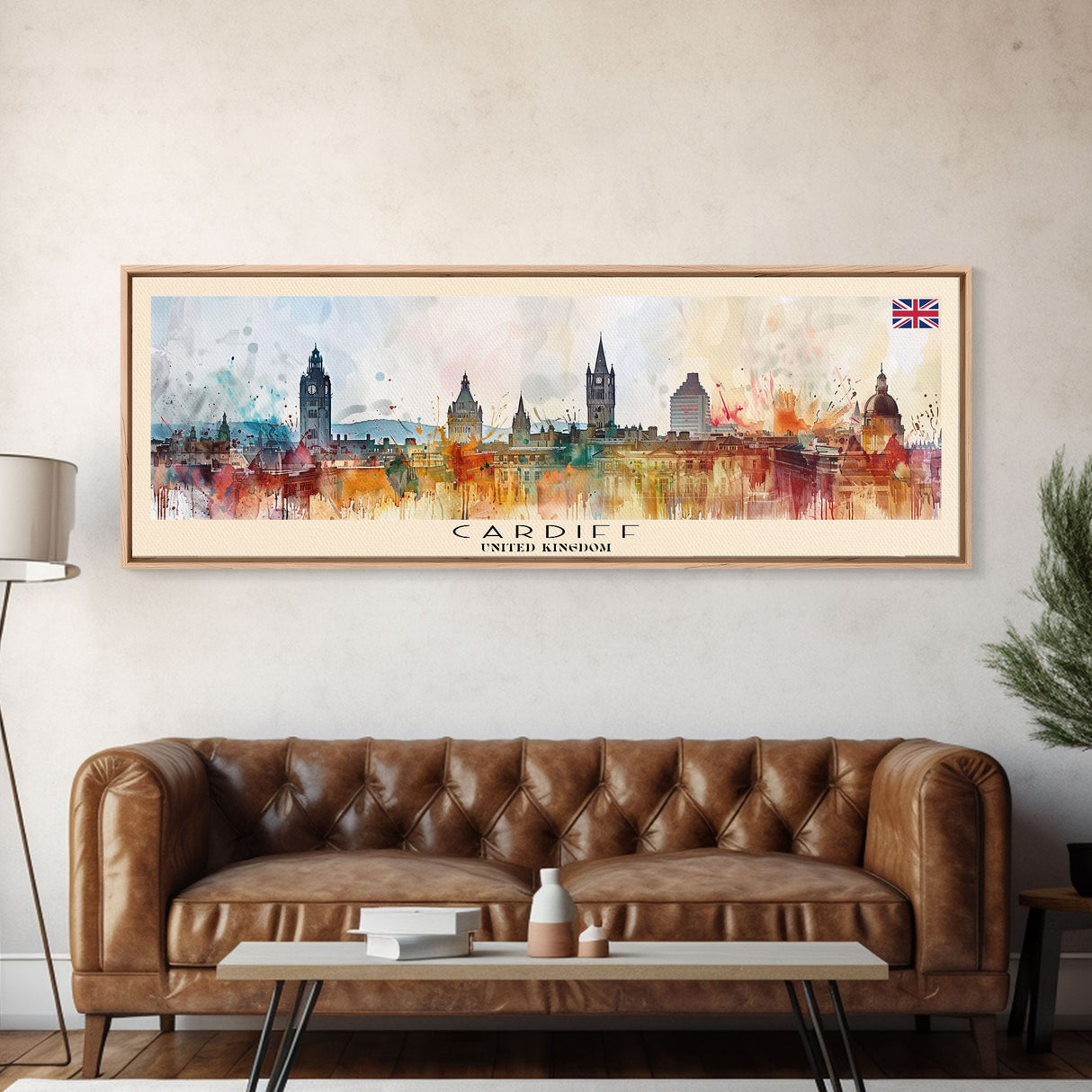 Cardiff United Kingdom Travel Art, City Art, Framed Canvas Print or Metal Wall Art, Europe Travel Poster, Panoramic Wall Art, Extra Wide Wall Art