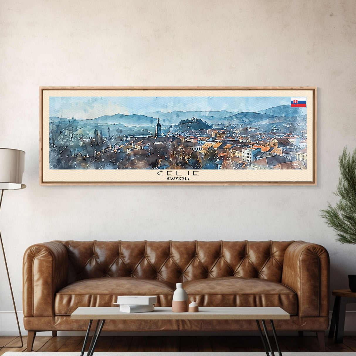 Celje Slovenia Panoramic Travel Poster, Framed Canvas Print or Metal Wall Art, Travel Art, Home Decor, Panoramic Painting, Midcentury Art