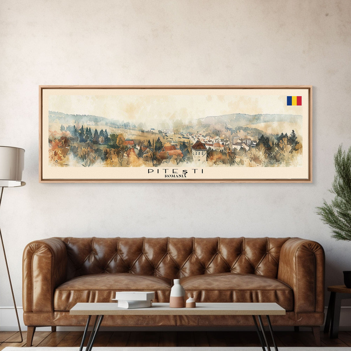 Piteti Romania Panoramic Travel Poster, Framed Canvas Print or Metal Wall Art, Travel Art, Home Decor, Panoramic Painting, Midcentury Art