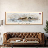 Plymouth United Kingdom Panoramic Travel Poster, Framed Canvas Print or Metal Wall Art, Travel Art, Home Decor, Panoramic Painting, Midcentury Art