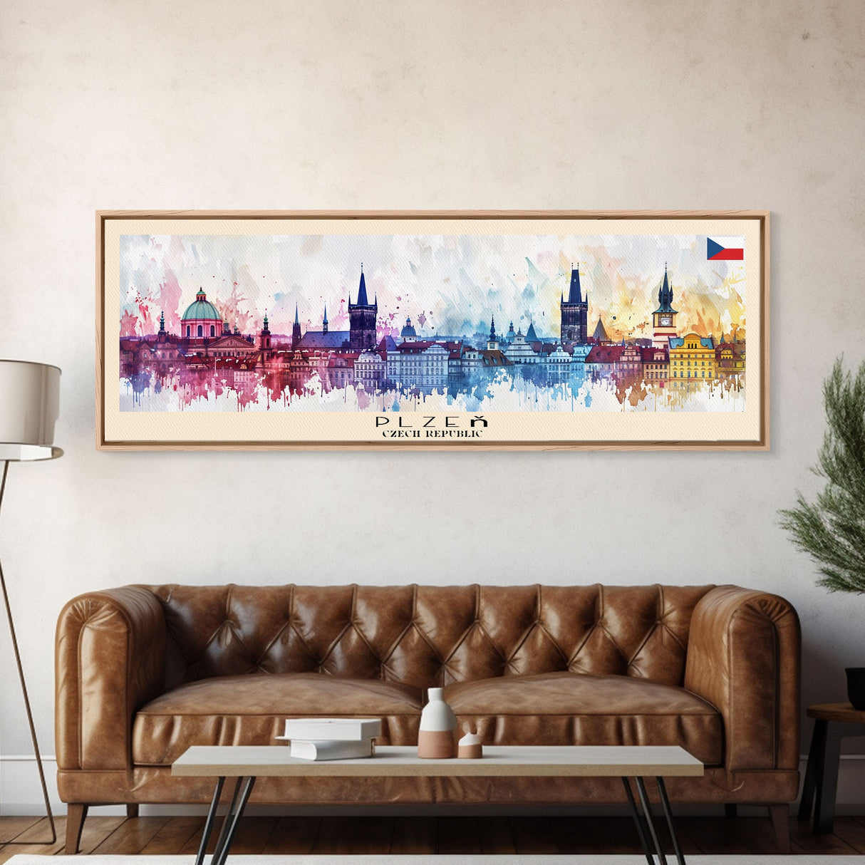 Plzen Czech Republic Wall Art, Panoramic Travel Poster, Panoramic Framed Canvas Print, City Wall Art, Wall Hanging Home Decor, Travel Art