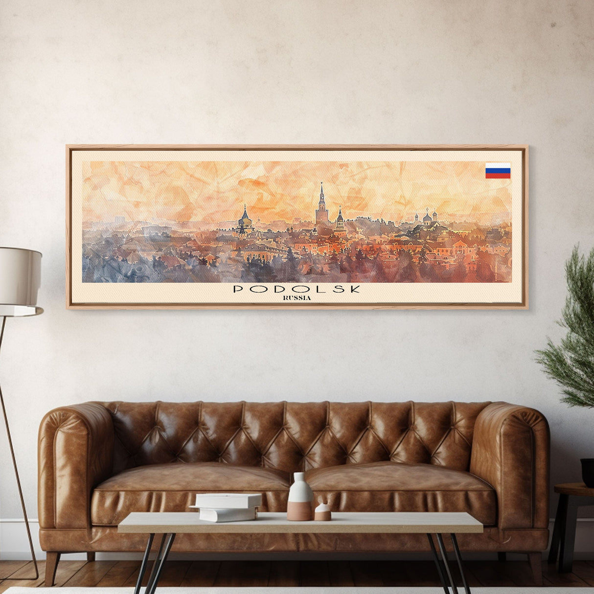 Podolsk Russia Panoramic Travel Poster, Framed Canvas Print or Metal Wall Art, Travel Art, Home Decor, Panoramic Painting, Midcentury Art