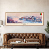 Porto Portugal Panoramic Travel Poster, Framed Canvas Print or Metal Wall Art, Travel Art, Home Decor, Panoramic Painting, Midcentury Art