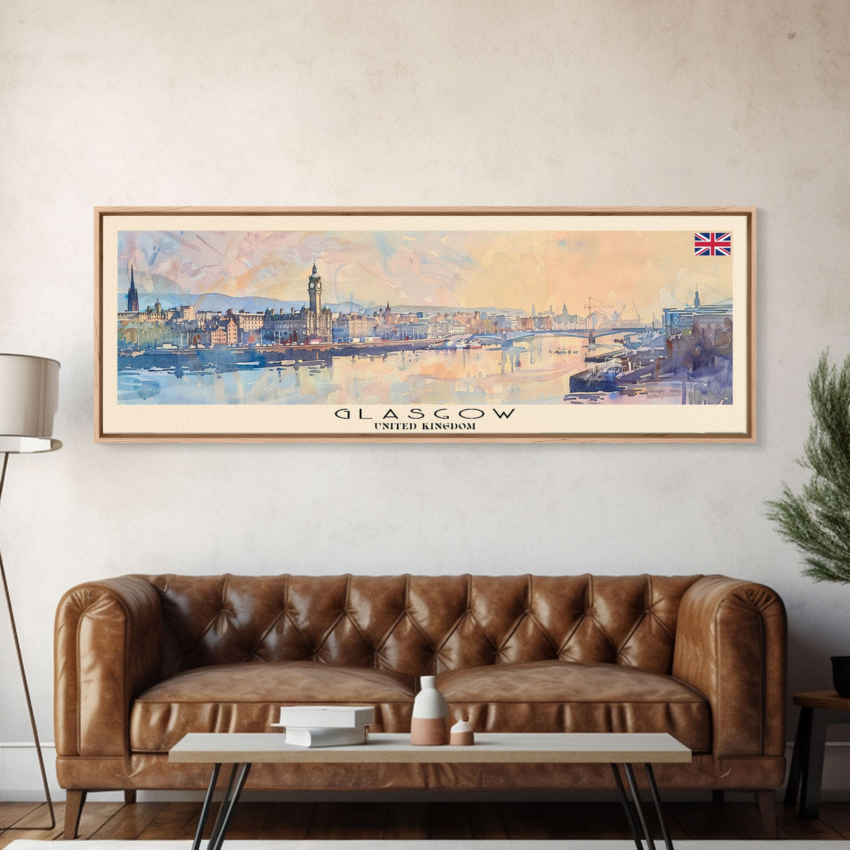 Glasgow United Kingdom Travel Art, City Art, Framed Canvas Print or Metal Wall Art, Europe Travel Poster, Panoramic Wall Art, Extra Wide Wall Art