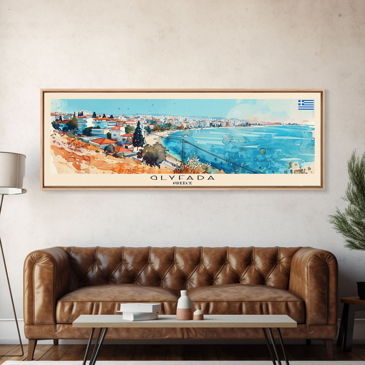 Glyfada Greece Wall Art, Panoramic Travel Poster, Panoramic Framed Canvas Print, City Wall Art, Wall Hanging Home Decor, Travel Art