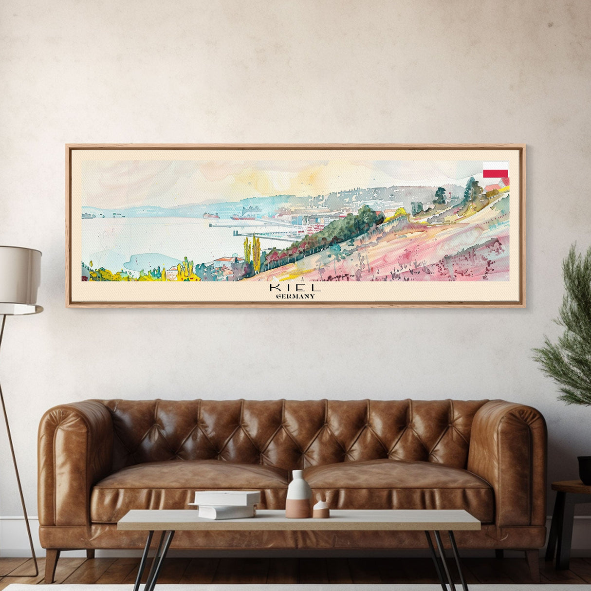 Kiel Germany Panoramic Travel Poster, Framed Canvas Print or Metal Wall Art, Travel Art, Home Decor, Panoramic Painting, Midcentury Art