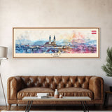 Linz Austria Panoramic Travel Poster, Framed Canvas Print or Metal Wall Art, Travel Art, Home Decor, Panoramic Painting, Midcentury Art