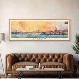 Lisbon Portugal Travel Print Wall Art, Panoramic City Art, Travel Art, Wall Decor, Vacation Gift, Framed Canvas Print Or Metal Art