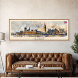 London United Kingdom Panoramic Travel Poster, Framed Canvas Print or Metal Wall Art, Travel Art, Home Decor, Panoramic Painting, Midcentury Art