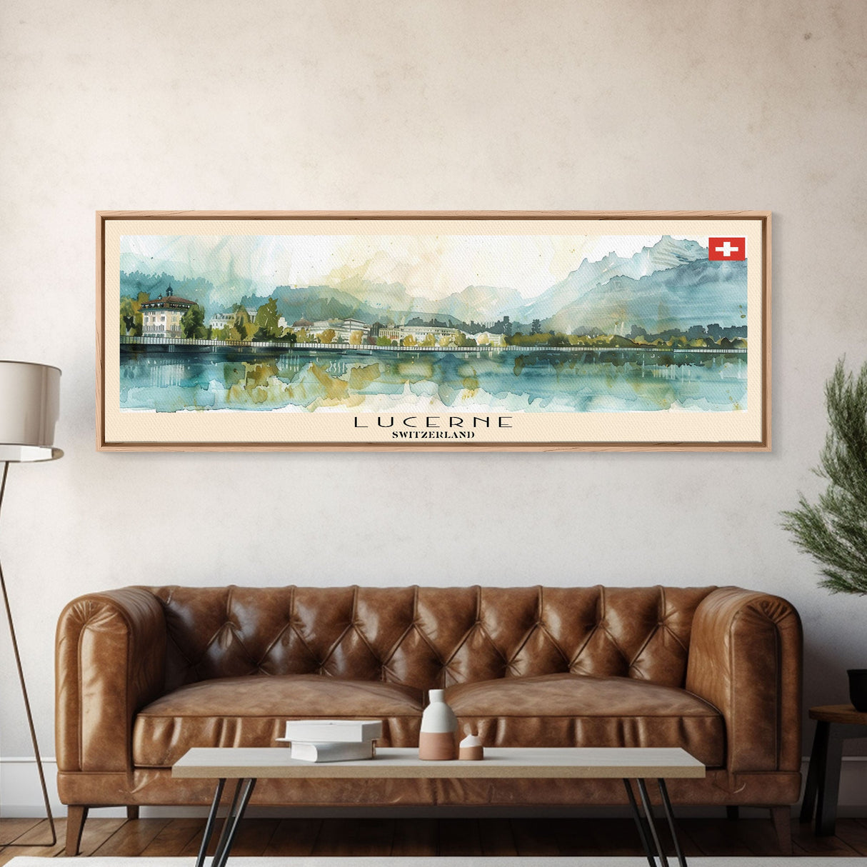 Lucerne Switzerland Travel Art, City Art, Framed Canvas Print or Metal Wall Art, Europe Travel Poster, Panoramic Wall Art, Extra Wide Wall Art