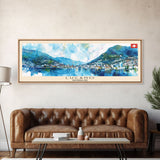 Lugano Switzerland Panoramic Travel Poster, Framed Canvas Print or Metal Wall Art, Travel Art, Home Decor, Panoramic Painting, Midcentury Art