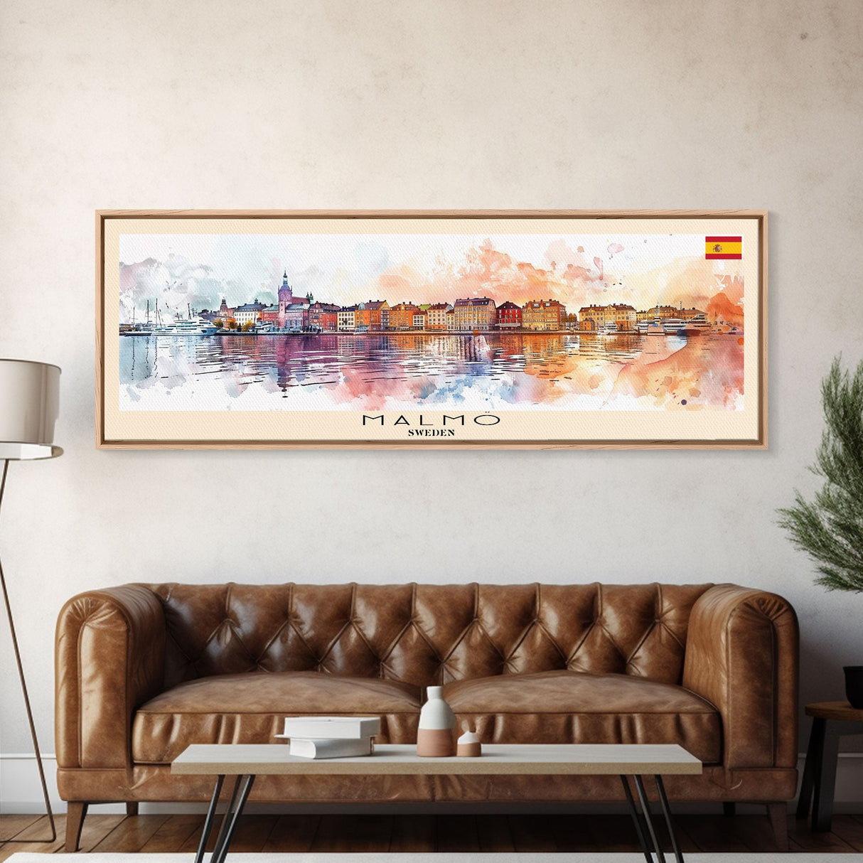 Malmo Sweden Travel Art, City Art, Framed Canvas Print or Metal Wall Art, Europe Travel Poster, Panoramic Wall Art, Extra Wide Wall Art