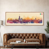 Milan Italy Panoramic Travel Poster, Framed Canvas Print or Metal Wall Art, Travel Art, Home Decor, Panoramic Painting, Midcentury Art