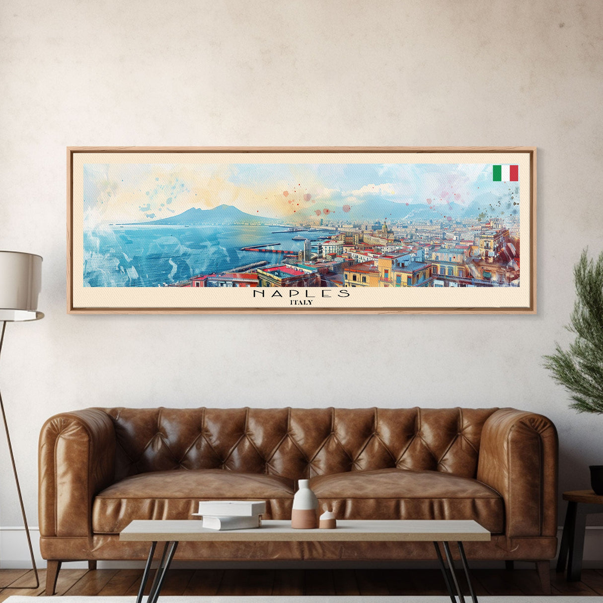 Napoles Italy Travel Art, City Art, Framed Canvas Print or Metal Wall Art, Europe Travel Poster, Panoramic Wall Art, Extra Wide Wall Art