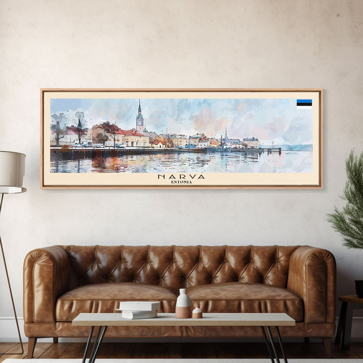 Narva Estonia Panoramic Travel Poster, Framed Canvas Print or Metal Wall Art, Travel Art, Home Decor, Panoramic Painting, Midcentury Art