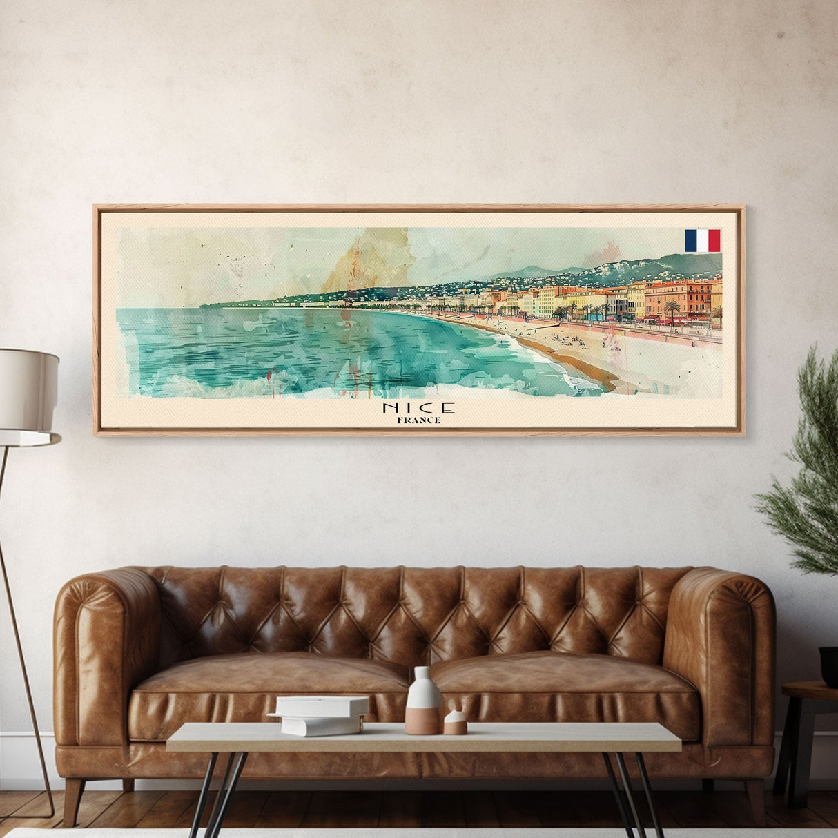 Nice France Travel Art, City Art, Framed Canvas Print or Metal Wall Art, Europe Travel Poster, Panoramic Wall Art, Extra Wide Wall Art