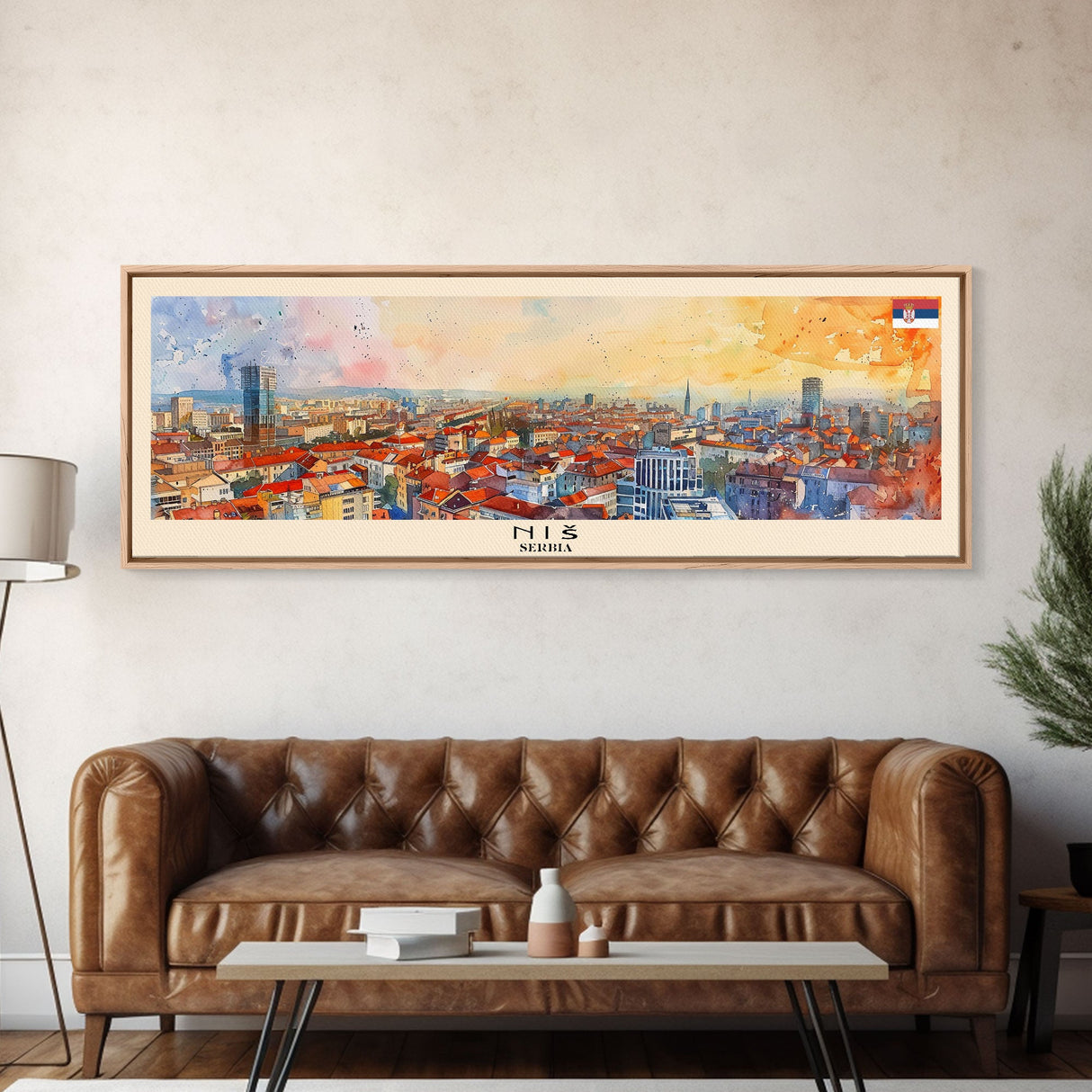 Niš Serbia Panoramic Travel Poster, Framed Canvas Print or Metal Wall Art, Travel Art, Home Decor, Panoramic Painting, Midcentury Art