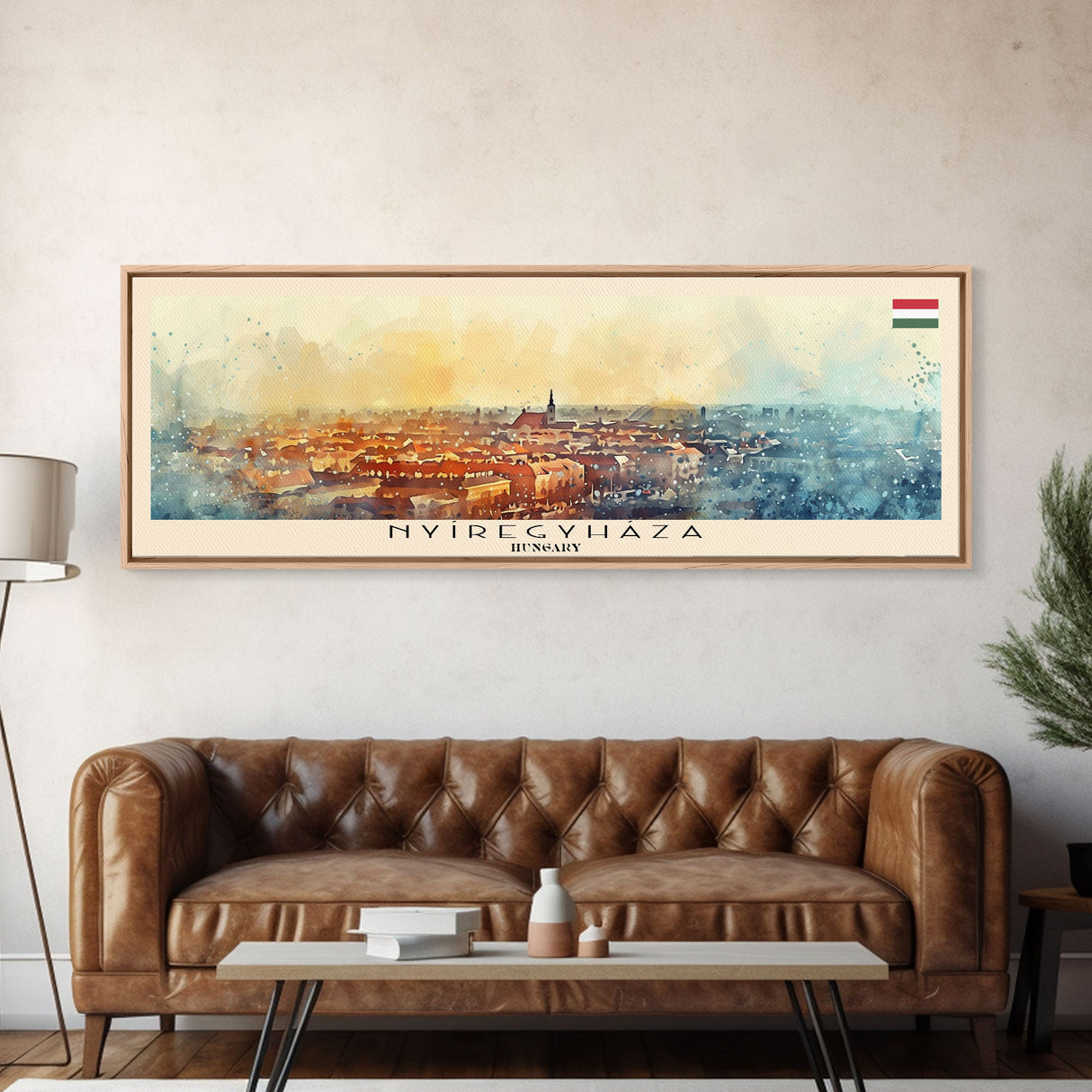 Nyiregyhaza Hungary Panoramic Travel Poster, Framed Canvas Print or Metal Wall Art, Travel Art, Home Decor, Panoramic Painting, Midcentury Art