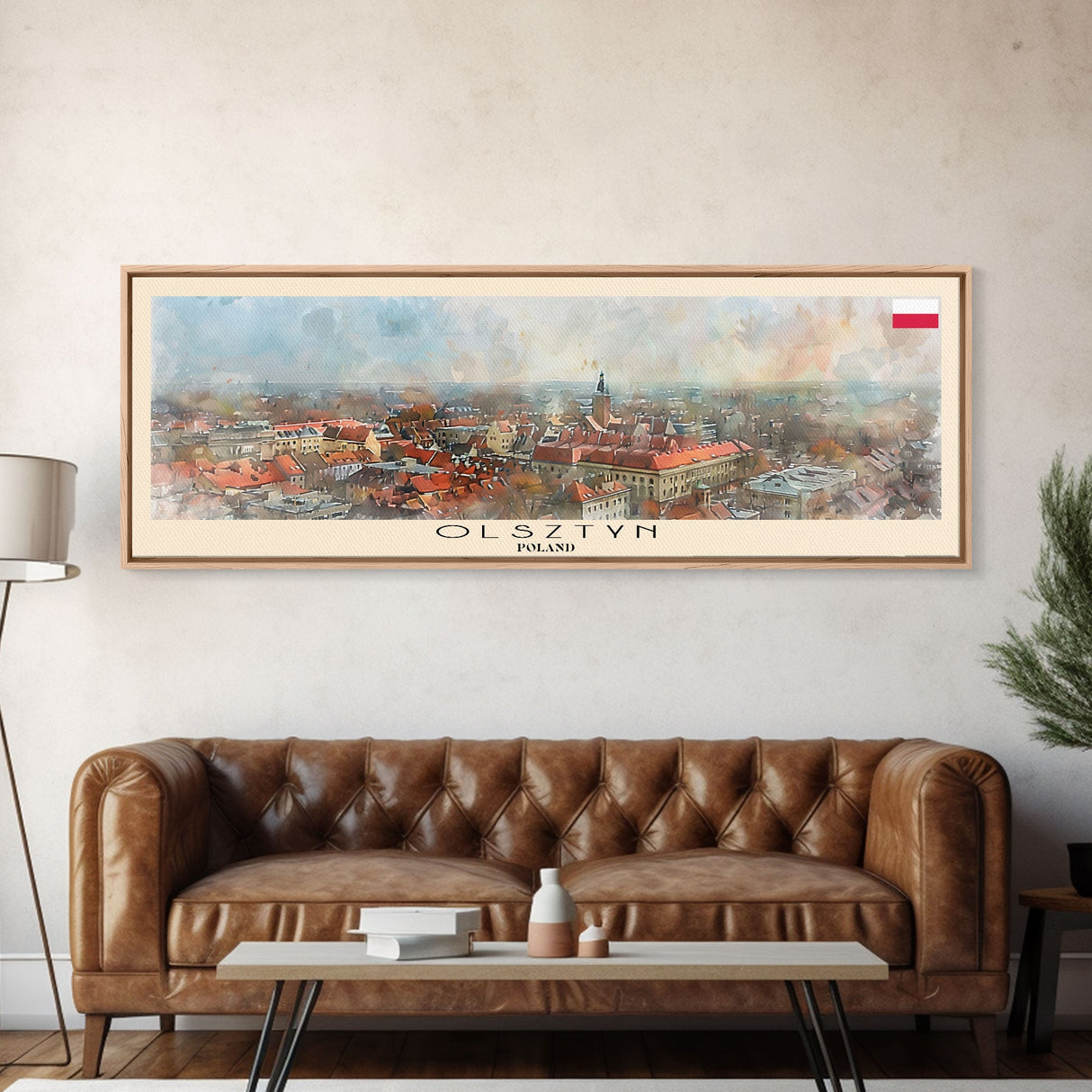 Olsztyn Poland Panoramic Travel Poster, Framed Canvas Print or Metal Wall Art, Travel Art, Home Decor, Panoramic Painting, Midcentury Art