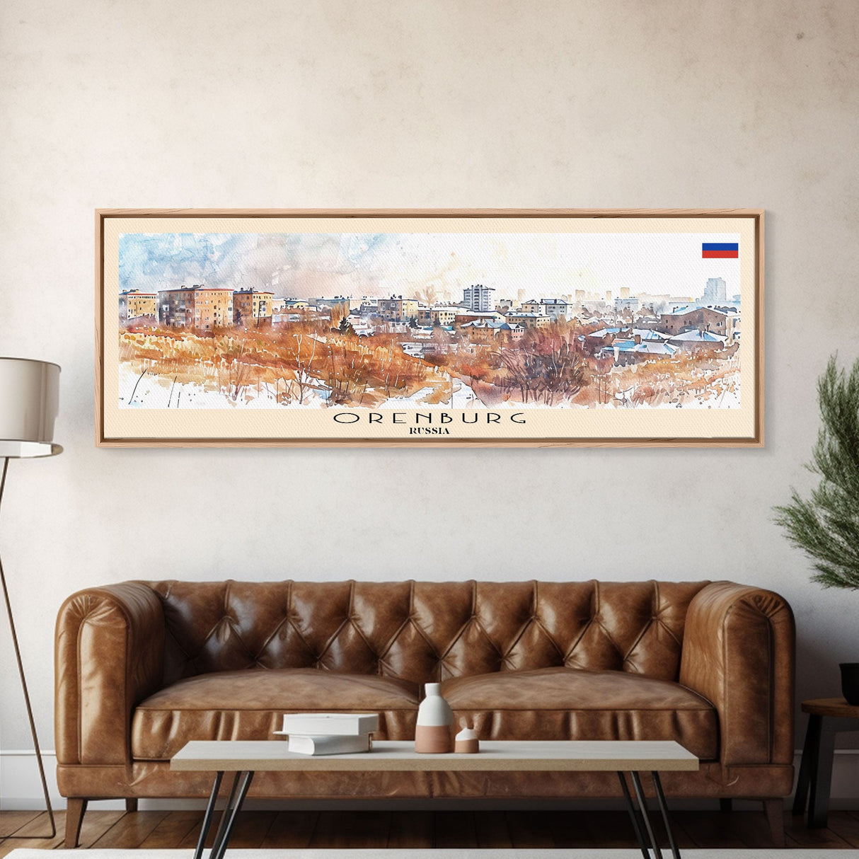 Orenburg Russia Panoramic Travel Poster, Framed Canvas Print or Metal Wall Art, Travel Art, Home Decor, Panoramic Painting, Midcentury Art