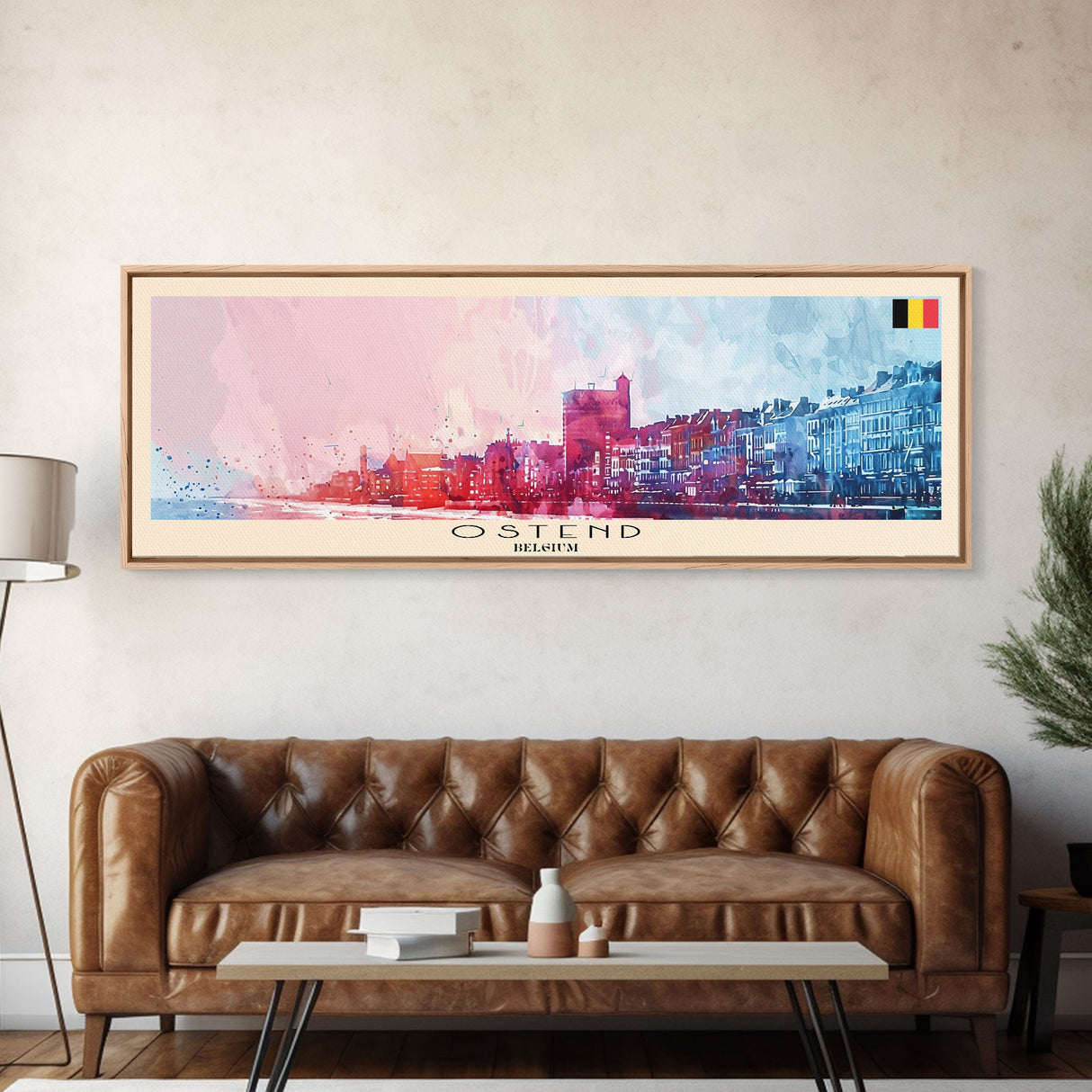 Ostend Belgium Panoramic Travel Poster, Framed Canvas Print or Metal Wall Art, Travel Art, Home Decor, Panoramic Painting, Midcentury Art