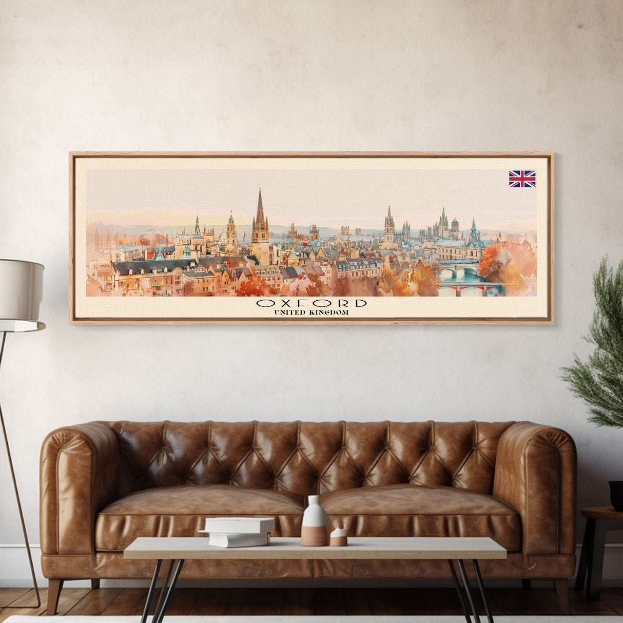 Oxford United Kingdom Panoramic Travel Poster, Framed Canvas Print or Metal Wall Art, Travel Art, Home Decor, Panoramic Painting, Midcentury Art