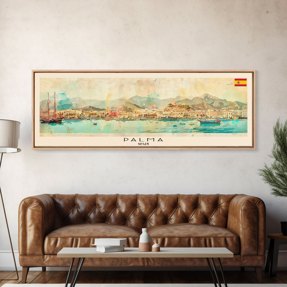 Palma Spain Travel Art, City Art, Framed Canvas Print or Metal Wall Art, Europe Travel Poster, Panoramic Wall Art, Extra Wide Wall Art