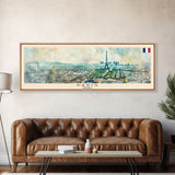 Paris France Panoramic Travel Poster, Framed Canvas Print or Metal Wall Art, Travel Art, Home Decor, Panoramic Painting, Midcentury Art