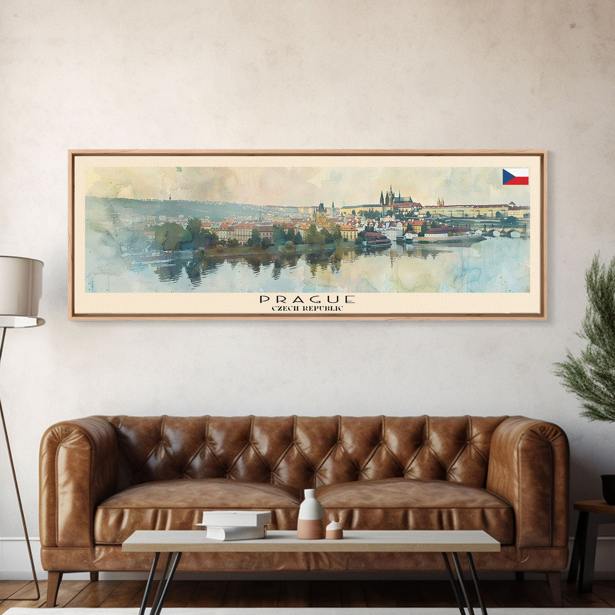 Prague Czech Republic Travel Art, City Art, Framed Canvas Print or Metal Wall Art, Europe Travel Poster, Panoramic Wall Art, Extra Wide Wall Art