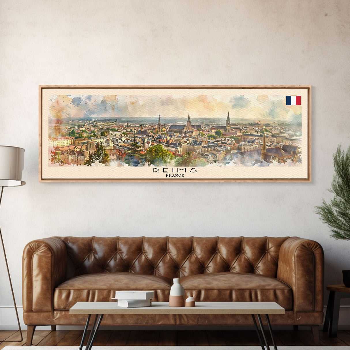 Reims France Travel Art, City Art, Framed Canvas Print or Metal Wall Art, Europe Travel Poster, Panoramic Wall Art, Extra Wide Wall Art