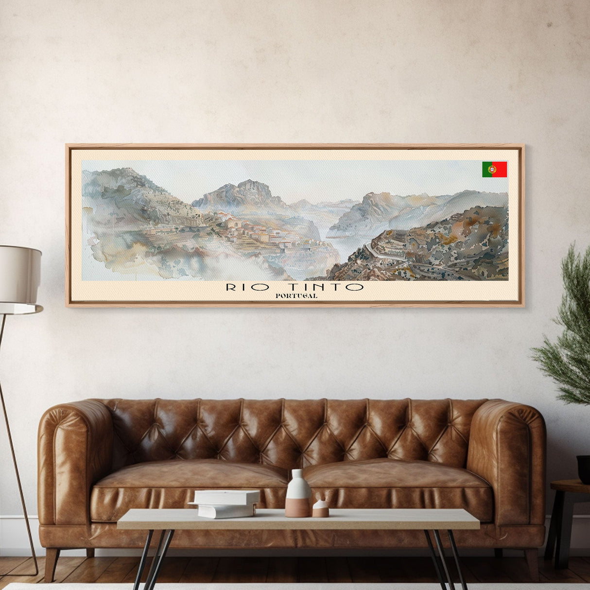 Rio Tinto Portugal Panoramic Travel Poster, Framed Canvas Print or Metal Wall Art, Travel Art, Home Decor, Panoramic Painting, Midcentury Art