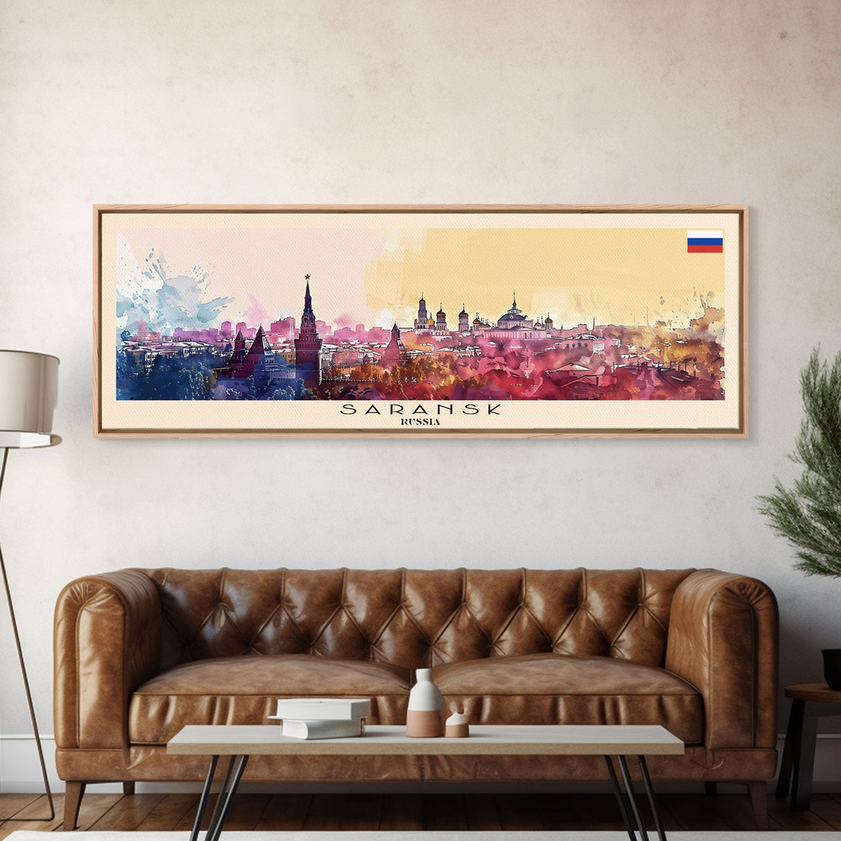 Saransk Russia Panoramic Travel Poster, Framed Canvas Print or Metal Wall Art, Travel Art, Home Decor, Panoramic Painting, Midcentury Art