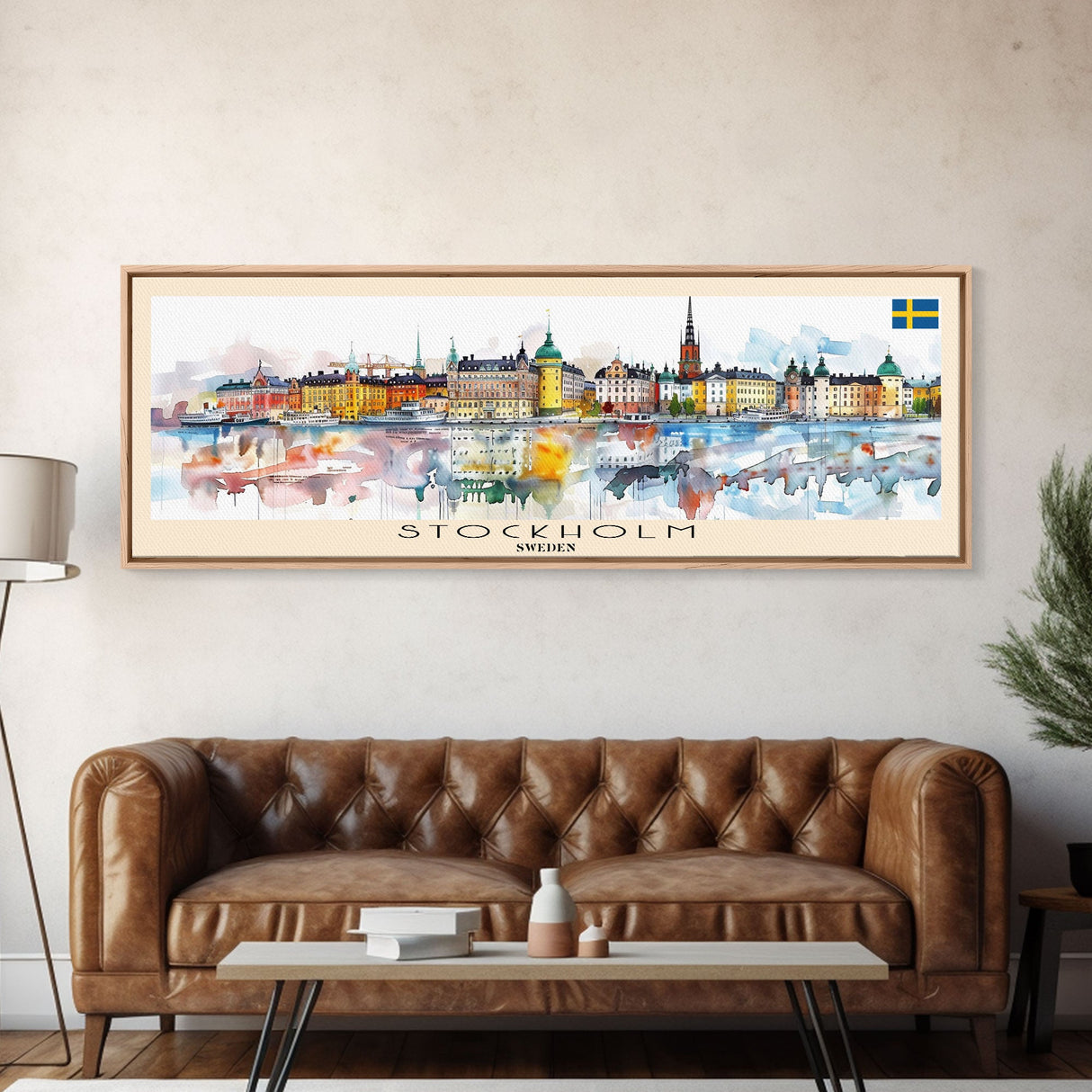 Stockholm Sweden Travel Art, City Art, Framed Canvas Print or Metal Wall Art, Europe Travel Poster, Panoramic Wall Art, Extra Wide Wall Art