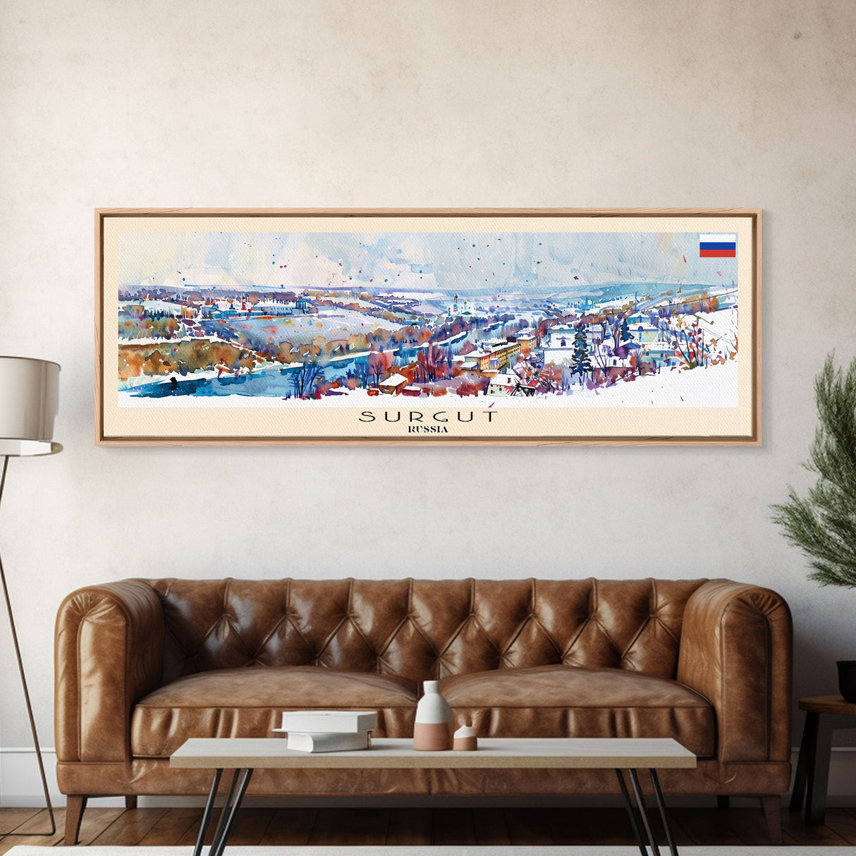 Surgut Russia Panoramic Travel Poster, Framed Canvas Print or Metal Wall Art, Travel Art, Home Decor, Panoramic Painting, Midcentury Art