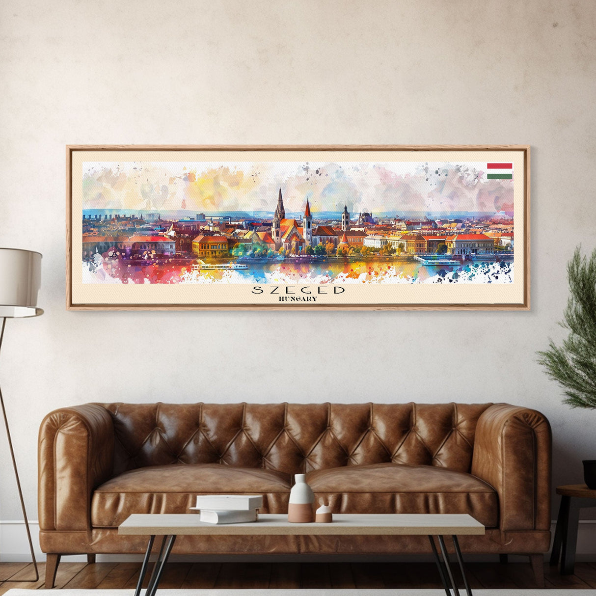 Szeged Hungary Travel Art, City Art, Framed Canvas Print or Metal Wall Art, Europe Travel Poster, Panoramic Wall Art, Extra Wide Wall Art