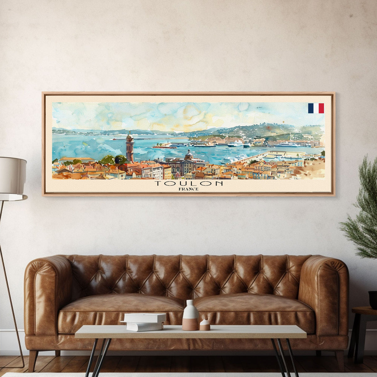 Toulon France Panoramic Travel Poster, Framed Canvas Print or Metal Wall Art, Travel Art, Home Decor, Panoramic Painting, Midcentury Art