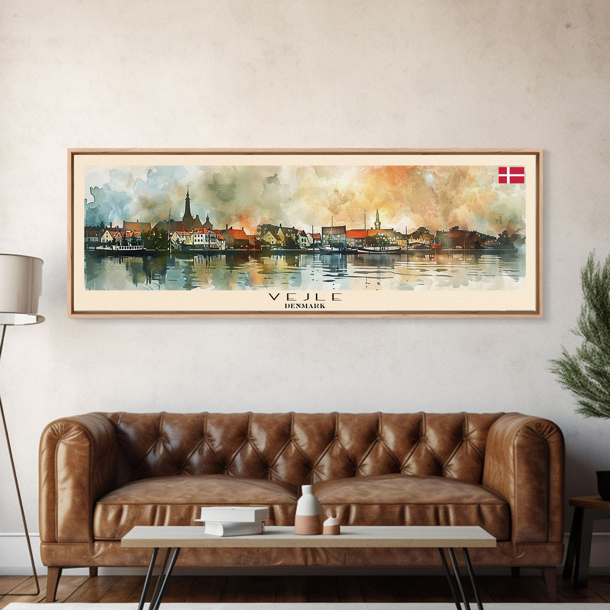 Vejle Denmark Travel Art, City Art, Framed Canvas Print or Metal Wall Art, Europe Travel Poster, Panoramic Wall Art, Extra Wide Wall Art