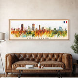 Villeurbanne France Panoramic Travel Poster, Framed Canvas Print or Metal Wall Art, Travel Art, Home Decor, Panoramic Painting, Midcentury Art