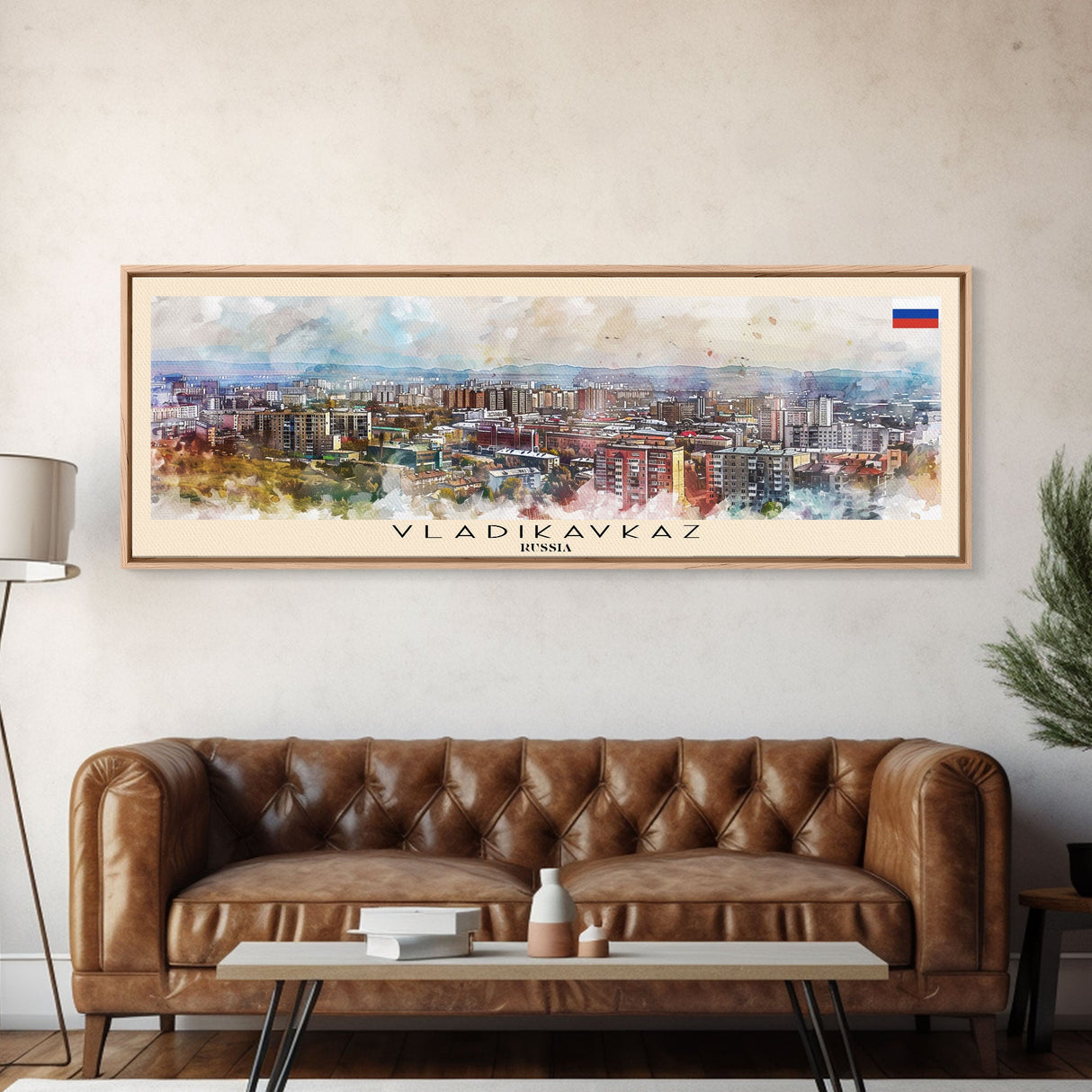 Vladikavkaz Russia Panoramic Travel Poster, Framed Canvas Print or Metal Wall Art, Travel Art, Home Decor, Panoramic Painting, Midcentury Art