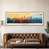 Warsaw Poland Travel Art, City Art, Framed Canvas Print or Metal Wall Art, Europe Travel Poster, Panoramic Wall Art, Extra Wide Wall Art