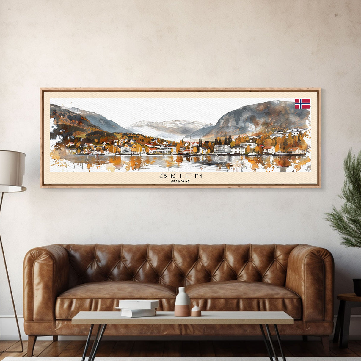 Skien Norway Travel Art, City Art, Framed Canvas Print or Metal Wall Art, Europe Travel Poster, Panoramic Wall Art, Extra Wide Wall Art