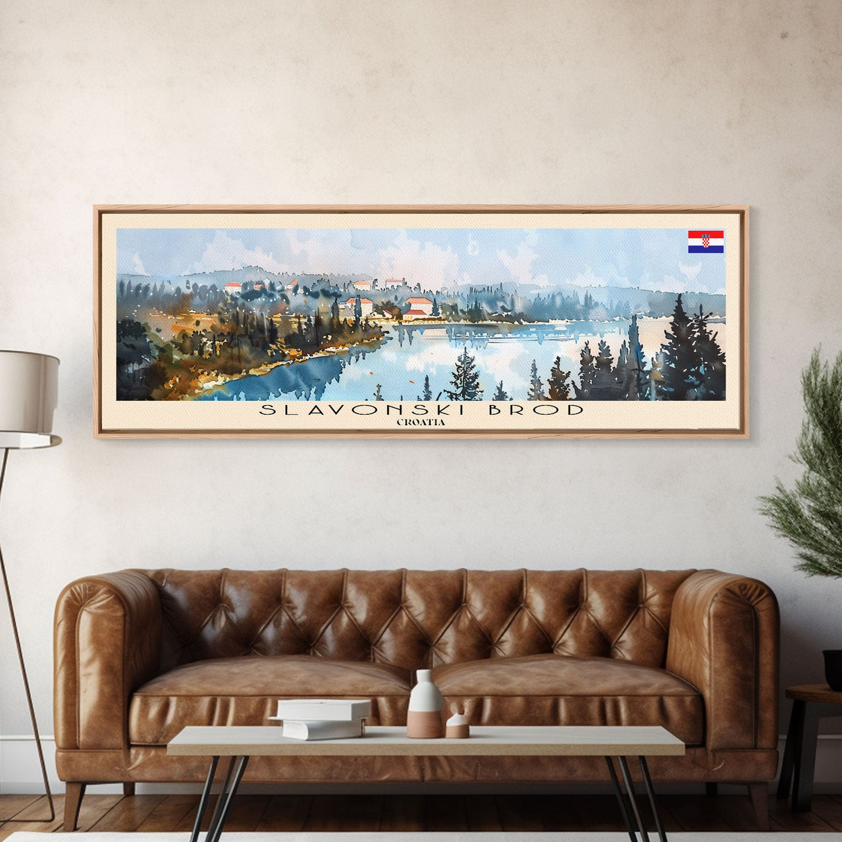 Slavonski Brod Croatia Panoramic Travel Poster, Framed Canvas Print or Metal Wall Art, Travel Art, Home Decor, Panoramic Painting, Midcentury Art