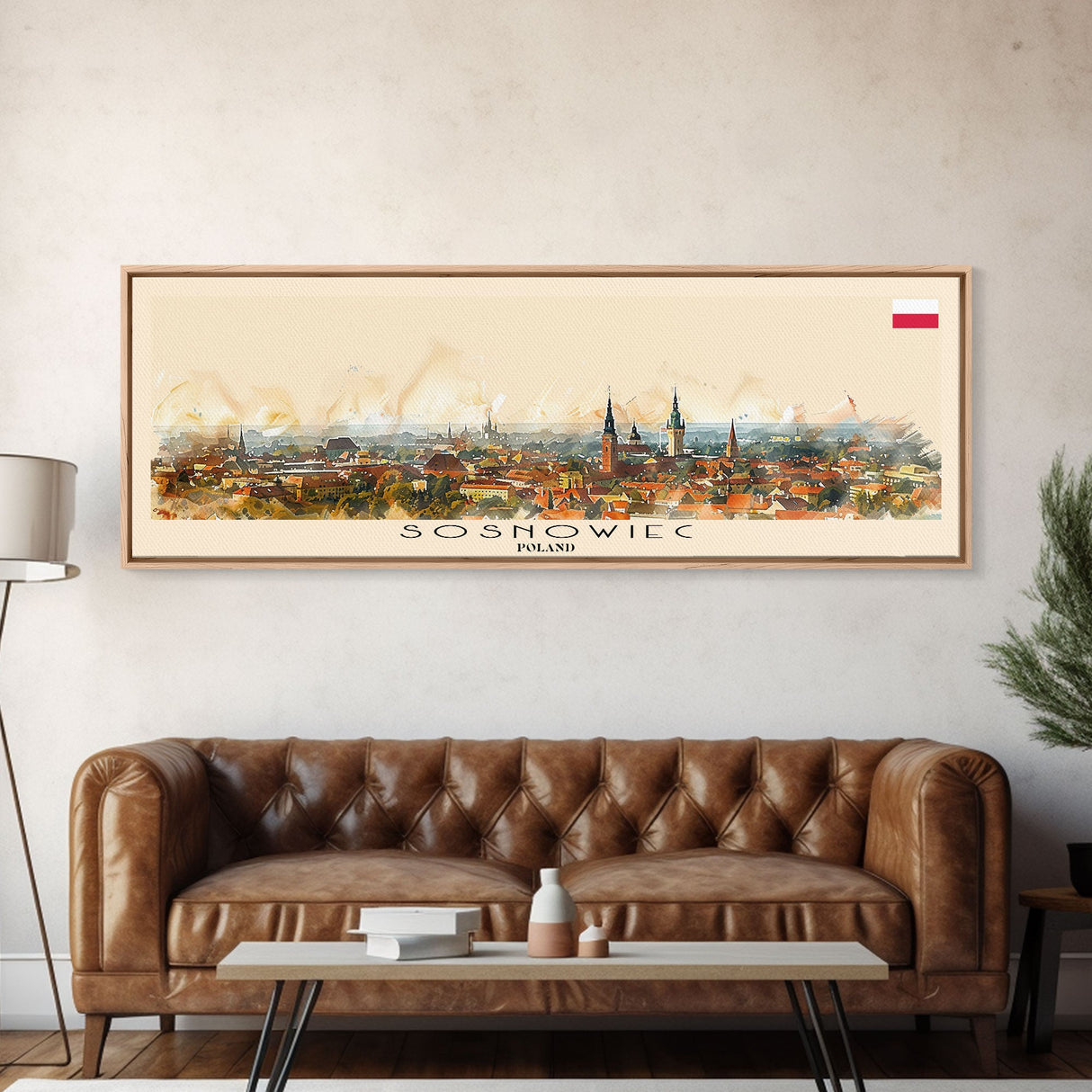 Sosnowiec Poland Panoramic Travel Poster, Framed Canvas Print or Metal Wall Art, Travel Art, Home Decor, Panoramic Painting, Midcentury Art