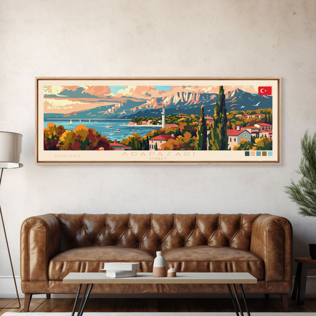 Adapazar Turkey Panoramic Travel Poster, Framed Canvas Print or Metal Wall Art, Travel Art, Home Decor, Panoramic Painting, Midcentury Art