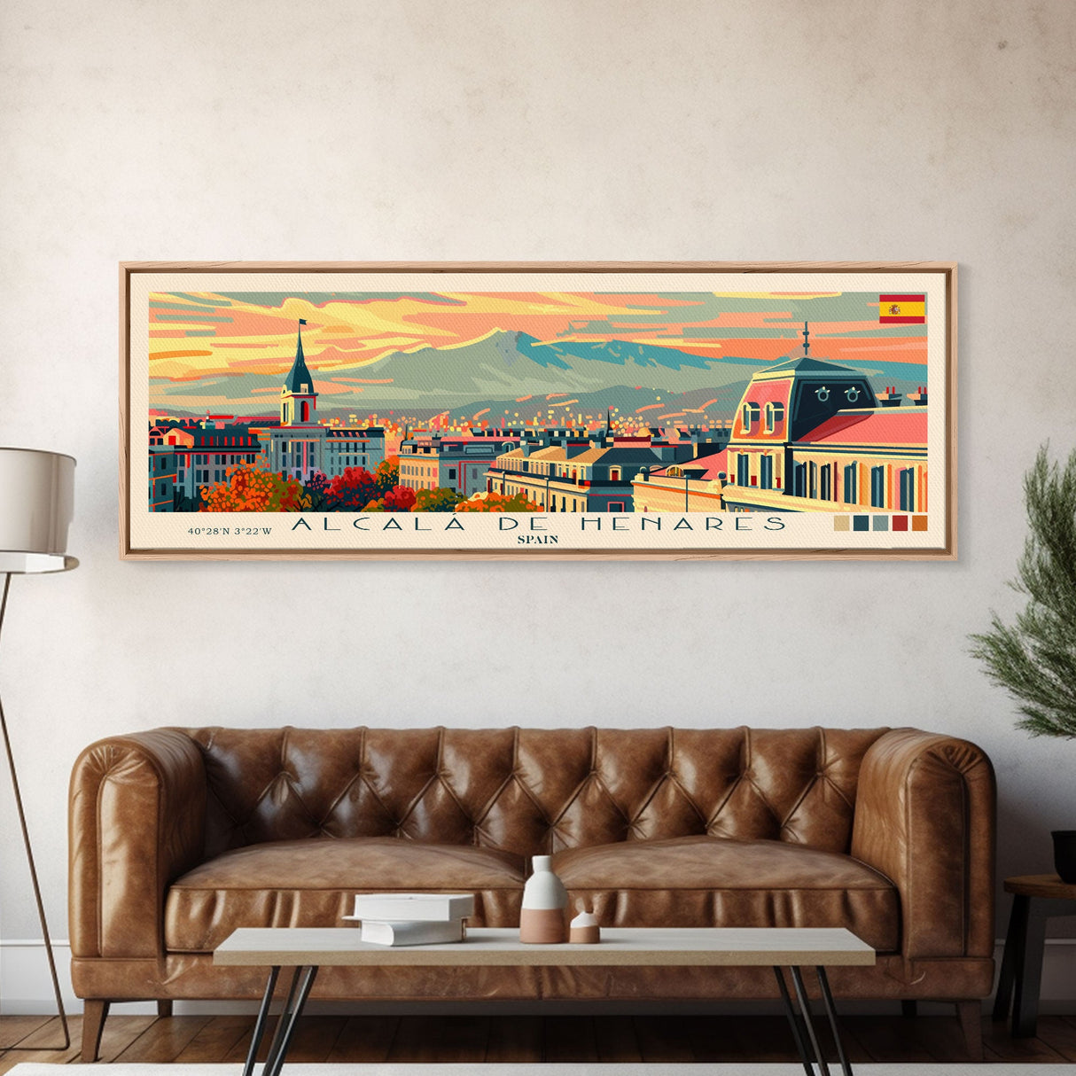 Alcalá Spain Travel Art, City Art, Framed Canvas Print or Metal Wall Art, Europe Travel Poster, Panoramic Wall Art, Extra Wide Wall Art